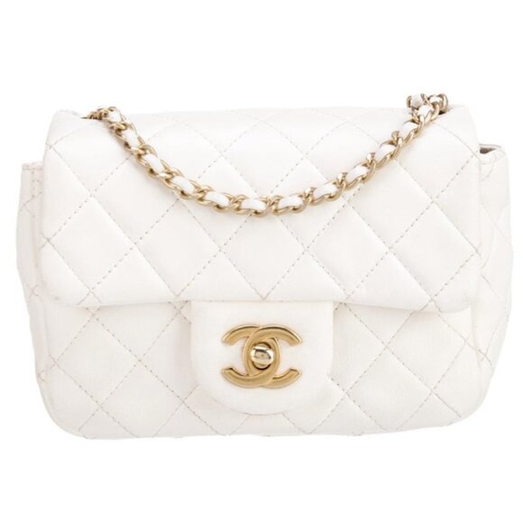 Chanel Classic Lambskin Quilted CC Pearl Crush Mini Flap White Bag - Picture 6 of 11